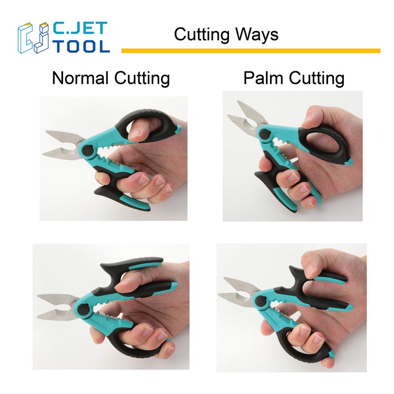 C.JET TOOL 7" Stainless Professional Electrician Scissors Multi-Grip Design Aluminium Copper Soft Cable - Image 2
